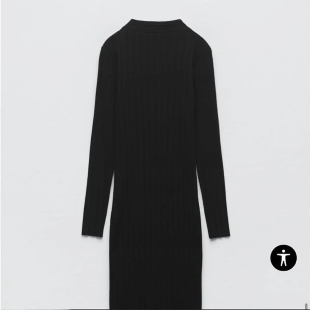 BARELY WORN - ZARA BLACK RIBBED DRESS WITH GOLD BUTTONS - Picture 5 of 9